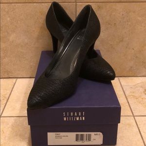 Stuart Weitzman black embossed leather pumps